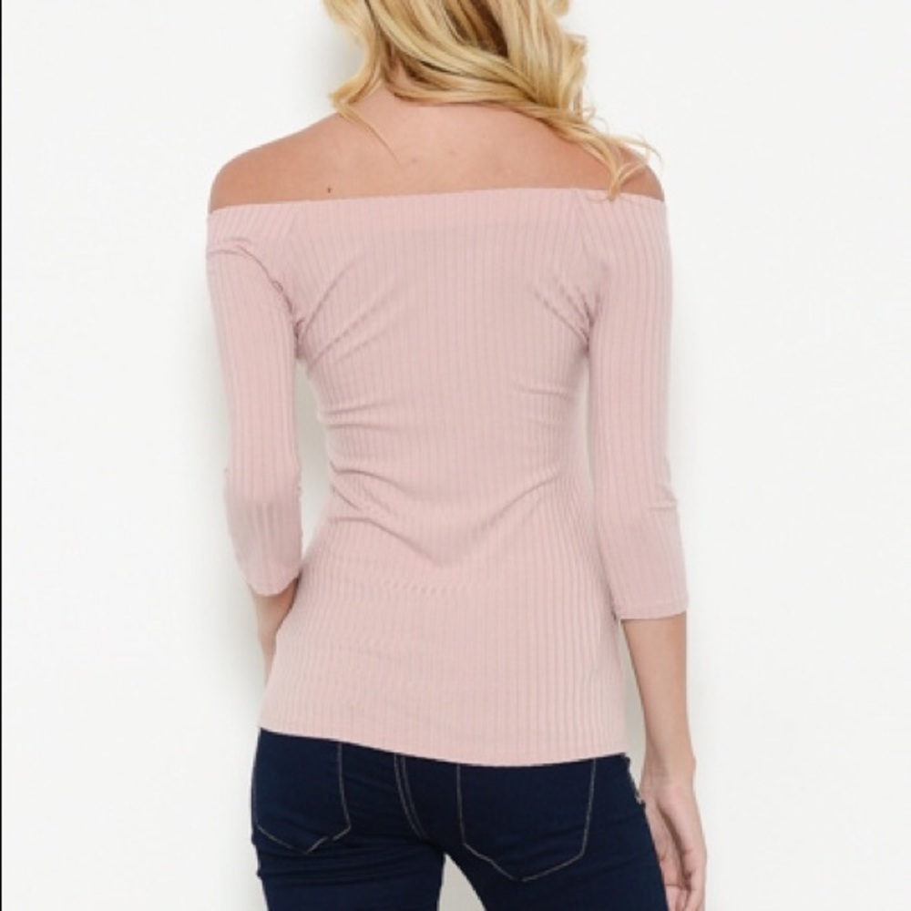 Olive green ribbed off the shoulder top - Picture 4 of 7